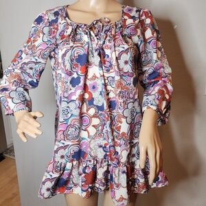 Liberty of London × Target 3/4 Sleeve pleated blouse.  Ruffle hem.  Size medium.